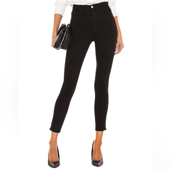 Frame Ali High Rise Cigarette Black Noir Jeans - Picture 1 of 16